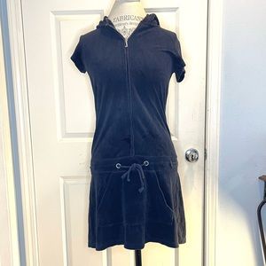 JUICY COUTURE NAVY VELOUR FRONT ZIP MINI DRESS L
